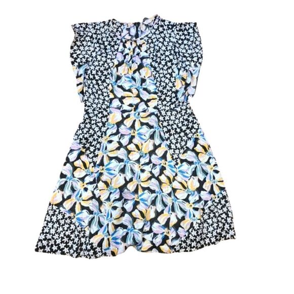 Rebecca Taylor Sleeveless Fleur Mix Dress, Boho Cottagecore Silk Blend | 12 - Picture 2 of 16